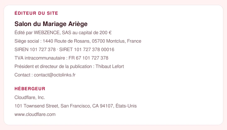 Coordonnées légales de l&rsquo;éditeur et de l&rsquo;hébergeur du site